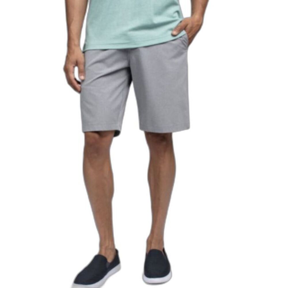 Travis Mathew Men's Gray-Blue Micro Check Performance Flat Front Shorts Sz 32